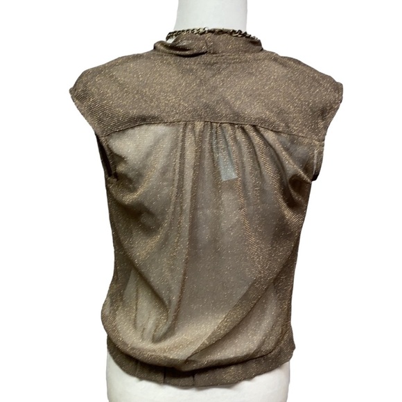 Sheer Dark Taupe With Gold Crisscross Front Blouse - Picture 3 of 4